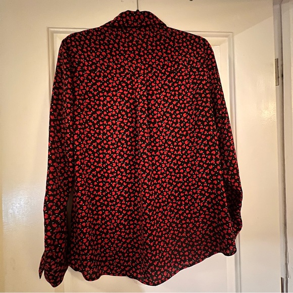 Express Slim Fit Red Petal Print Portofino Shirt - Picture 3 of 3